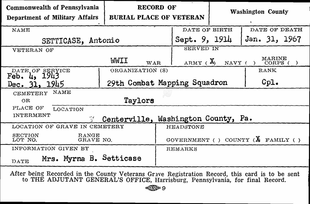 veteran burial card